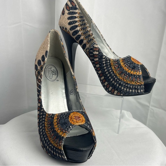 NEW Bolero by Summer Rio Woven Boho Peep Toe Stiletto Heels - Picture 2 of 12